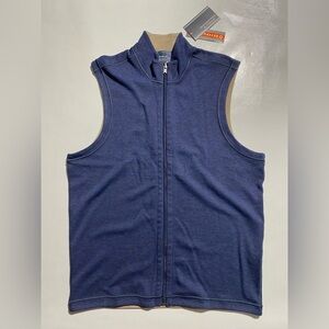 NEW-Size S  Roundtree & Yorke Sweater Vest Zip Front Reversible Cotton Navy $70